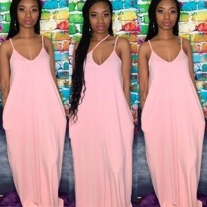 Adjustable Strap w/Pockets Loose Long Maxi Dress